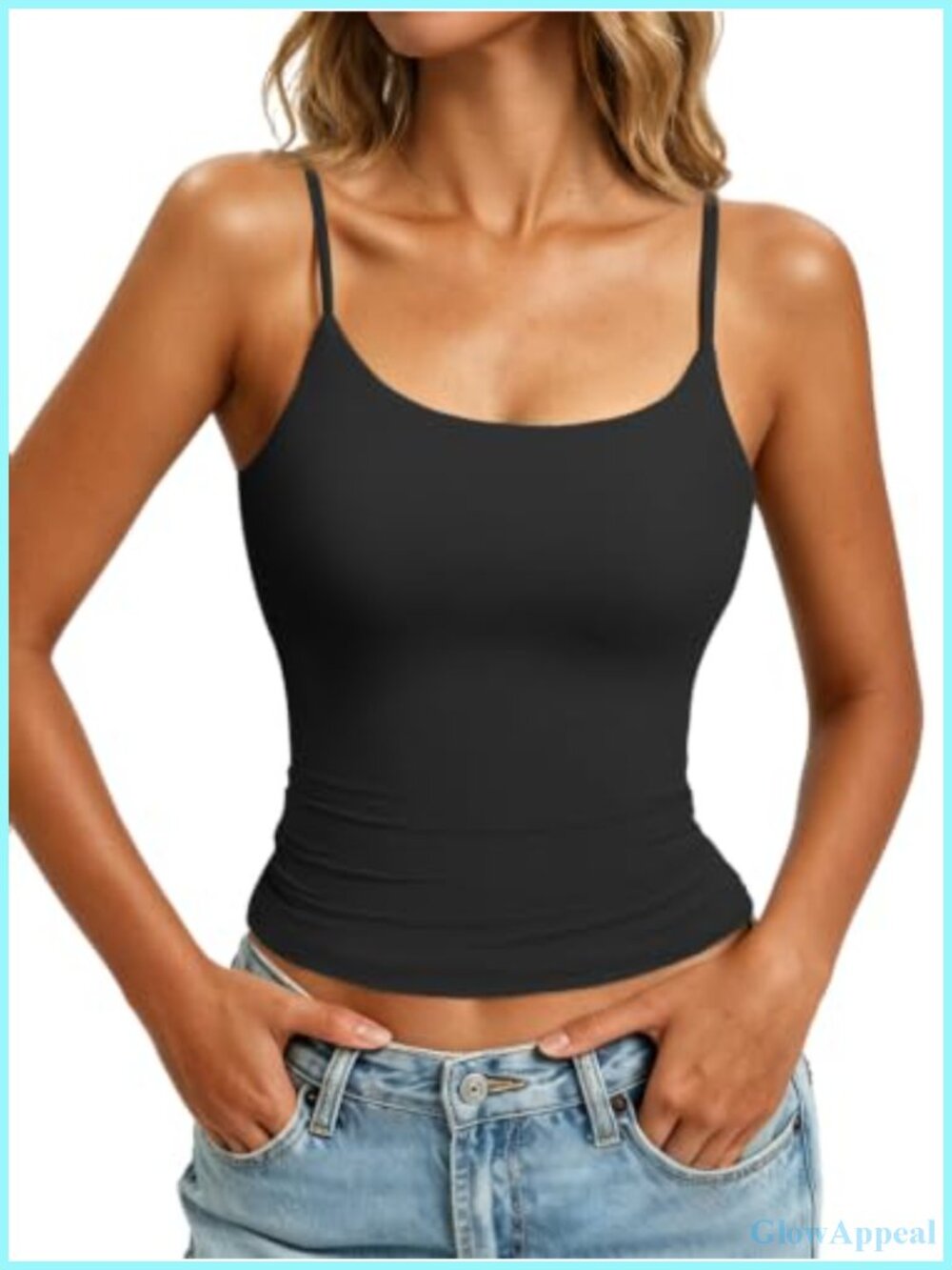 Womens Adjustable Double Lined Scoop Neck Tank Top Sleeveless Basic Cami Shirt